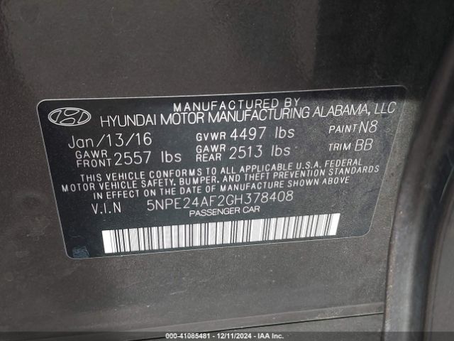 Photo 8 VIN: 5NPE24AF2GH378408 - HYUNDAI SONATA 