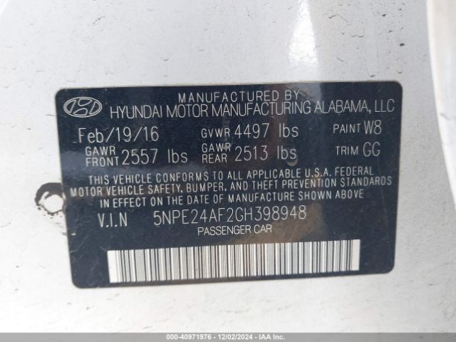 Photo 8 VIN: 5NPE24AF2GH398948 - HYUNDAI SONATA 