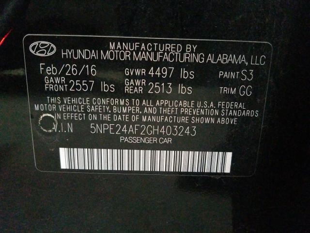 Photo 9 VIN: 5NPE24AF2GH403243 - HYUNDAI SONATA SE 