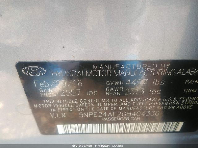 Photo 8 VIN: 5NPE24AF2GH404330 - HYUNDAI SONATA 