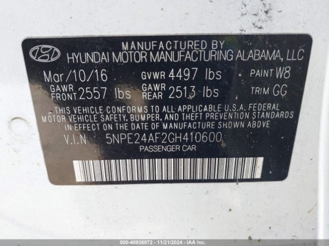 Photo 8 VIN: 5NPE24AF2GH410600 - HYUNDAI SONATA 