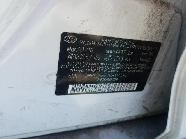 Photo 9 VIN: 5NPE24AF2GH411519 - HYUNDAI SONATA SE 