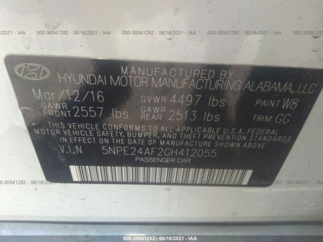 Photo 8 VIN: 5NPE24AF2GH412055 - HYUNDAI SONATA 