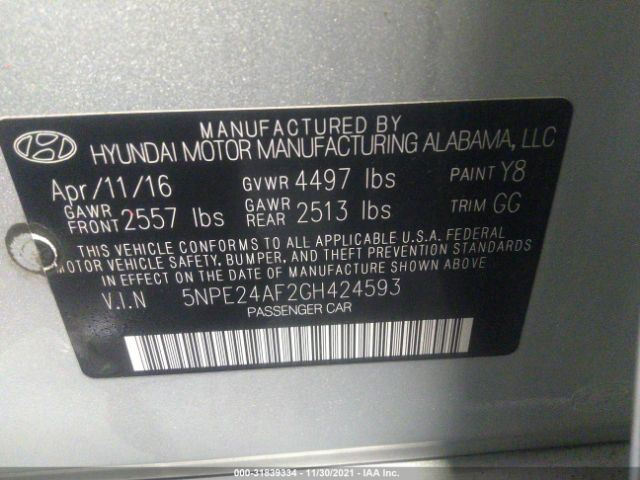 Photo 8 VIN: 5NPE24AF2GH424593 - HYUNDAI SONATA 