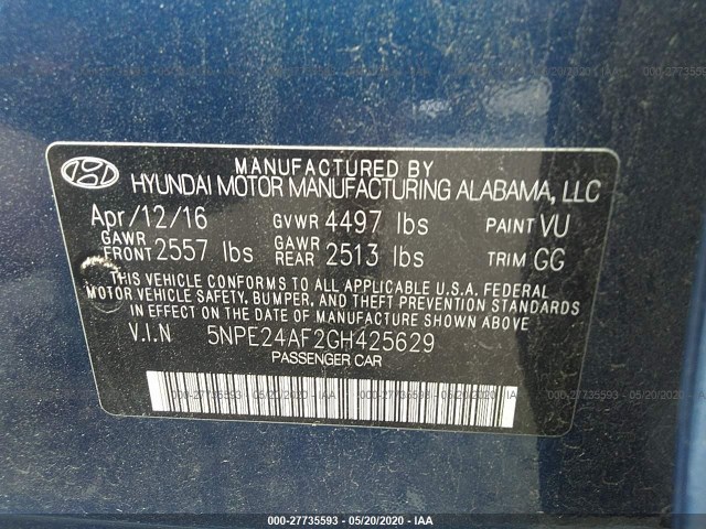 Photo 8 VIN: 5NPE24AF2GH425629 - HYUNDAI SONATA 