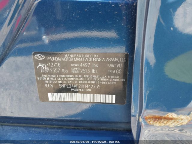 Photo 8 VIN: 5NPE24AF2HH442755 - HYUNDAI SONATA 