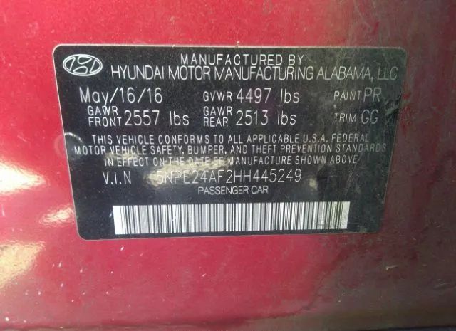 Photo 8 VIN: 5NPE24AF2HH445249 - HYUNDAI SONATA 