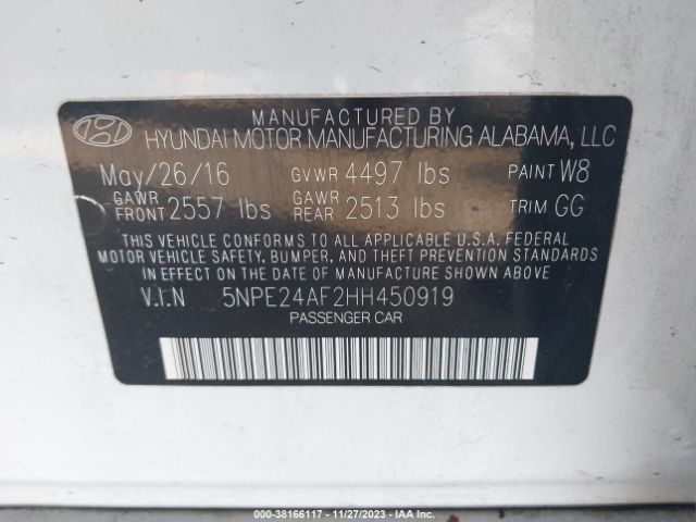 Photo 8 VIN: 5NPE24AF2HH450919 - HYUNDAI SONATA 