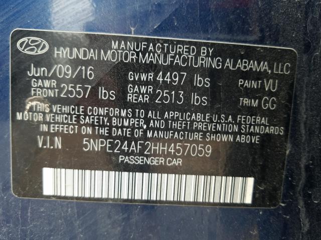 Photo 9 VIN: 5NPE24AF2HH457059 - HYUNDAI SONATA SE 