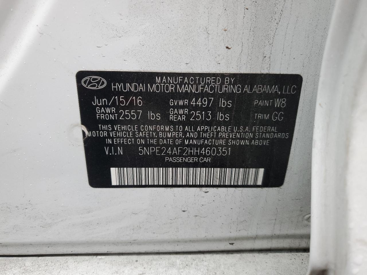 Photo 11 VIN: 5NPE24AF2HH460351 - HYUNDAI SONATA 