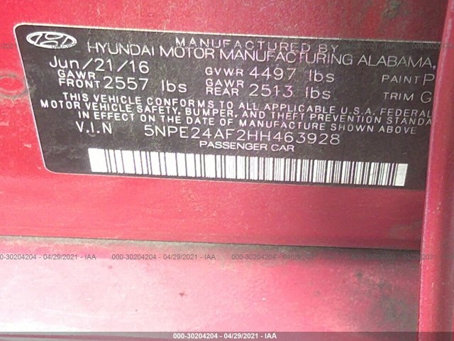 Photo 8 VIN: 5NPE24AF2HH463928 - HYUNDAI SONATA 