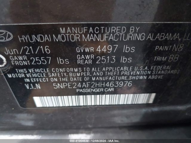 Photo 8 VIN: 5NPE24AF2HH463976 - HYUNDAI SONATA 