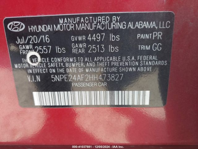 Photo 8 VIN: 5NPE24AF2HH473827 - HYUNDAI SONATA 