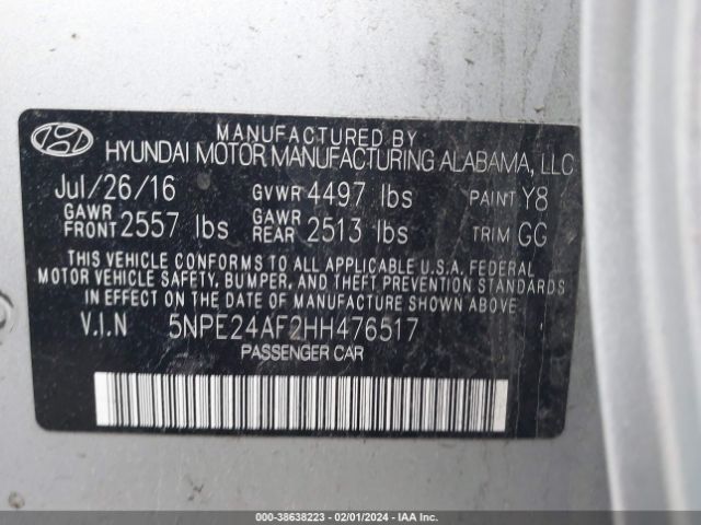 Photo 8 VIN: 5NPE24AF2HH476517 - HYUNDAI SONATA 