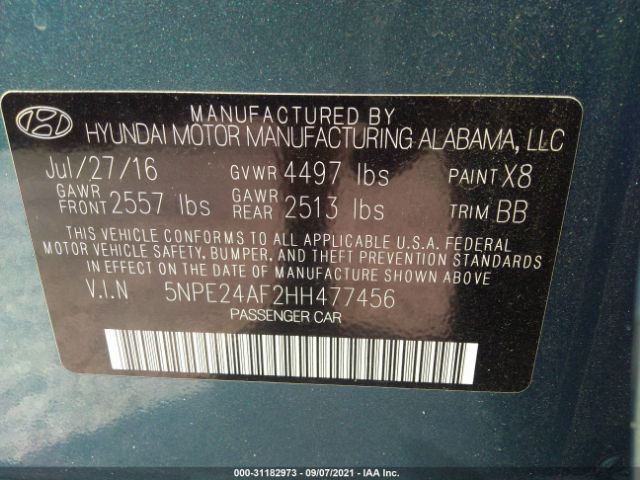 Photo 8 VIN: 5NPE24AF2HH477456 - HYUNDAI SONATA 