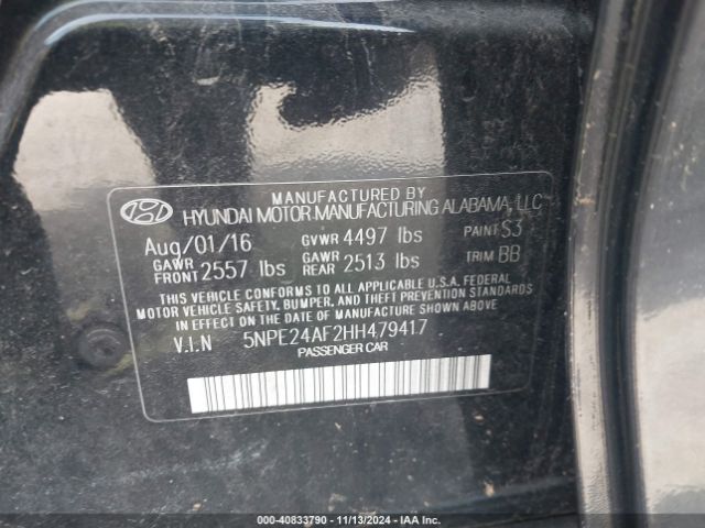 Photo 8 VIN: 5NPE24AF2HH479417 - HYUNDAI SONATA 