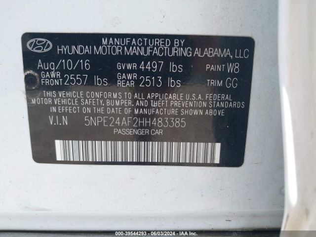 Photo 8 VIN: 5NPE24AF2HH483385 - HYUNDAI SONATA 