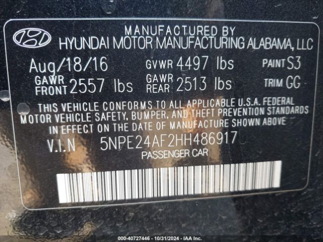 Photo 8 VIN: 5NPE24AF2HH486917 - HYUNDAI SONATA 