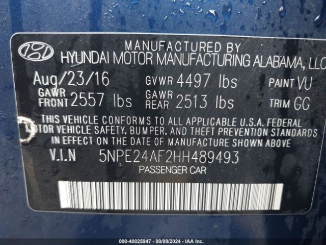 Photo 8 VIN: 5NPE24AF2HH489493 - HYUNDAI SONATA 