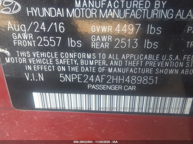 Photo 8 VIN: 5NPE24AF2HH489851 - HYUNDAI SONATA 