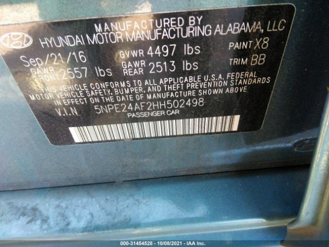 Photo 8 VIN: 5NPE24AF2HH502498 - HYUNDAI SONATA 