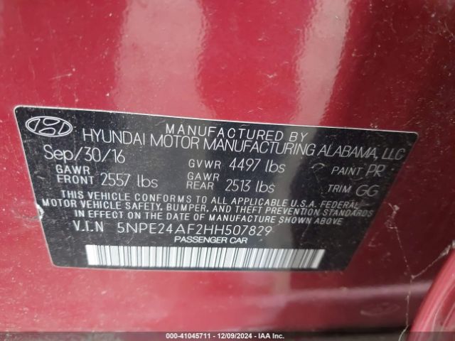 Photo 8 VIN: 5NPE24AF2HH507829 - HYUNDAI SONATA 