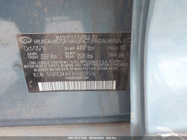 Photo 8 VIN: 5NPE24AF2HH509516 - HYUNDAI SONATA 