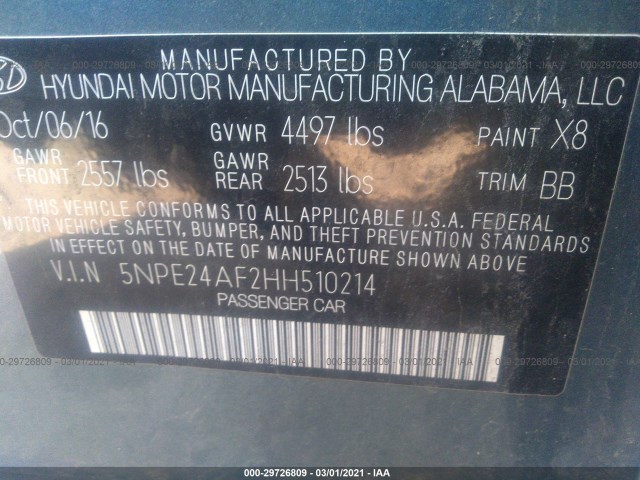 Photo 8 VIN: 5NPE24AF2HH510214 - HYUNDAI SONATA 