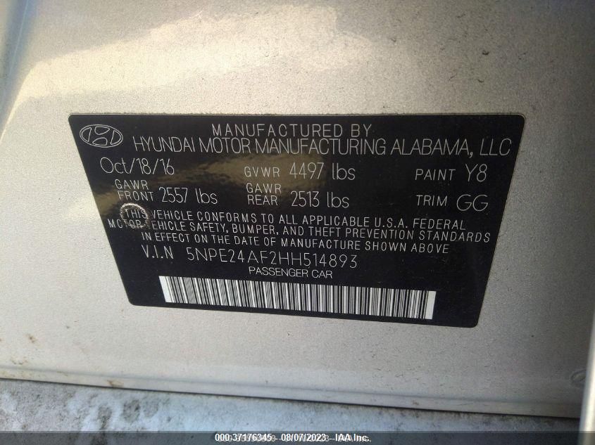 Photo 8 VIN: 5NPE24AF2HH514893 - HYUNDAI SONATA 