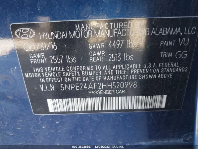 Photo 8 VIN: 5NPE24AF2HH520998 - HYUNDAI SONATA 