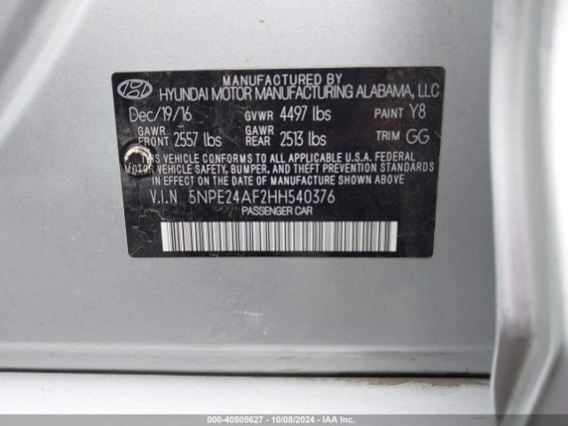 Photo 8 VIN: 5NPE24AF2HH540376 - HYUNDAI SONATA 