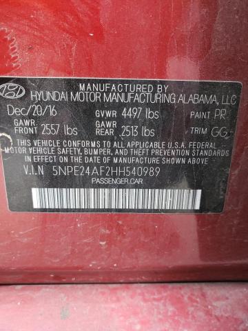 Photo 9 VIN: 5NPE24AF2HH540989 - HYUNDAI SONATA SE 