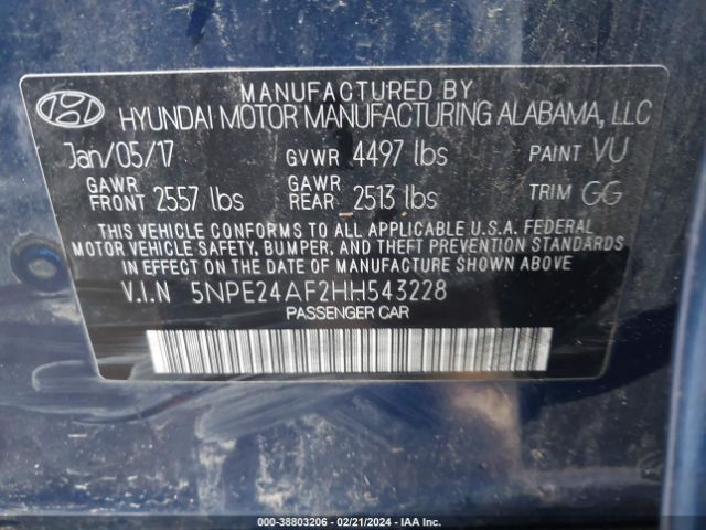 Photo 8 VIN: 5NPE24AF2HH543228 - HYUNDAI SONATA 