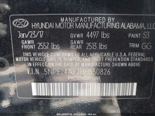 Photo 8 VIN: 5NPE24AF2HH550826 - HYUNDAI SONATA 