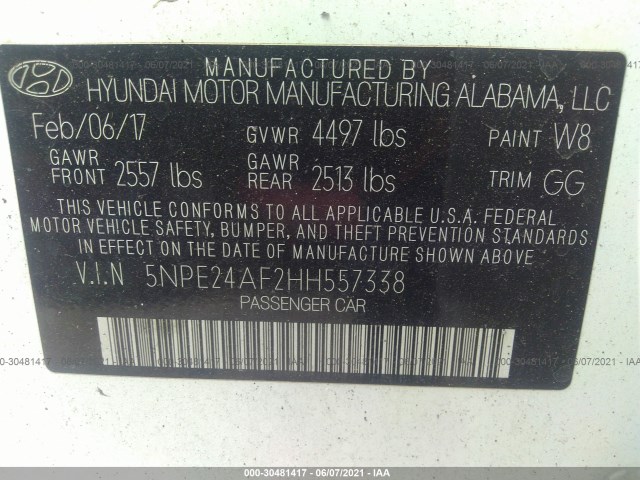 Photo 8 VIN: 5NPE24AF2HH557338 - HYUNDAI SONATA 