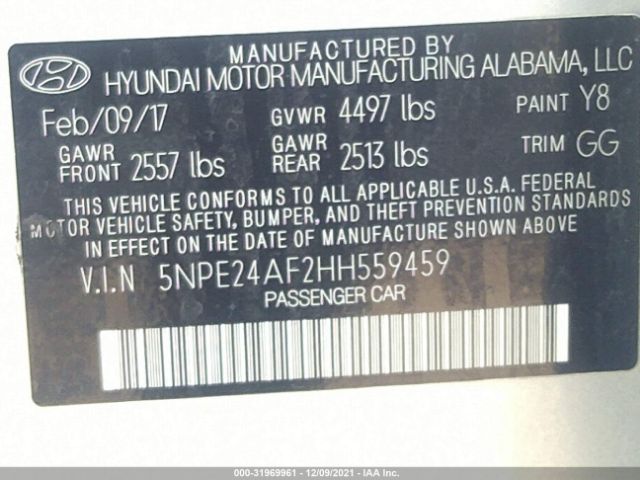 Photo 8 VIN: 5NPE24AF2HH559459 - HYUNDAI SONATA 