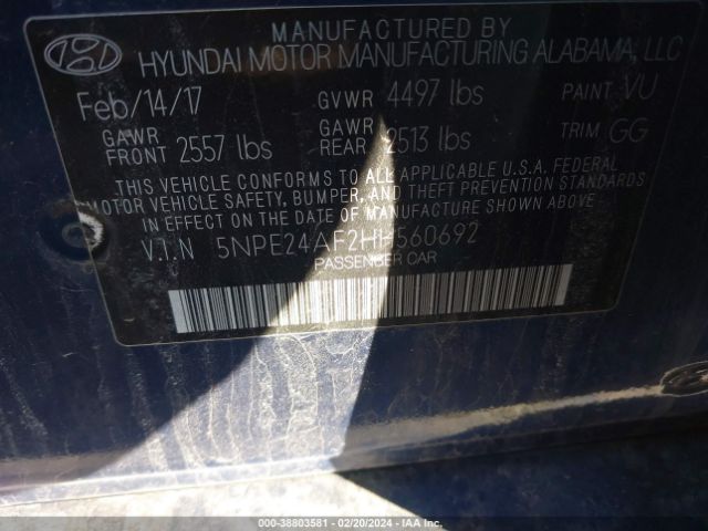 Photo 8 VIN: 5NPE24AF2HH560692 - HYUNDAI SONATA 