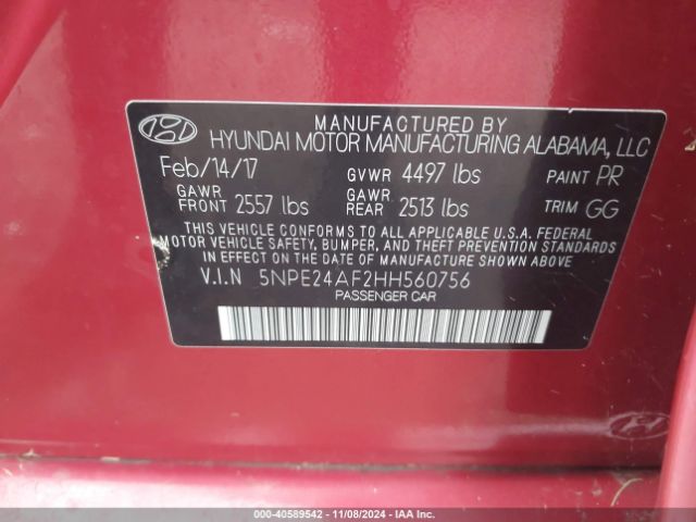 Photo 8 VIN: 5NPE24AF2HH560756 - HYUNDAI SONATA 