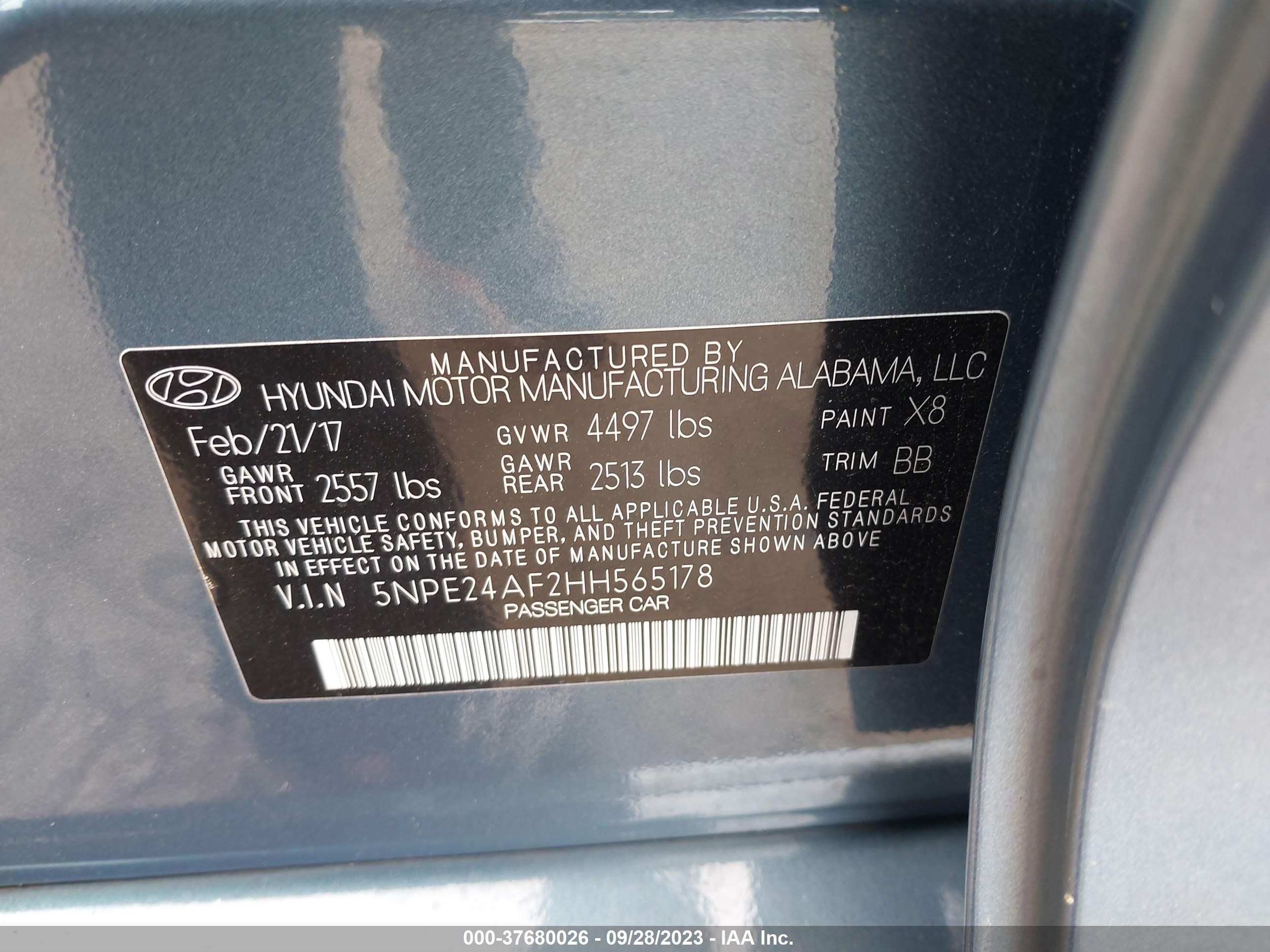 Photo 8 VIN: 5NPE24AF2HH565178 - HYUNDAI SONATA 