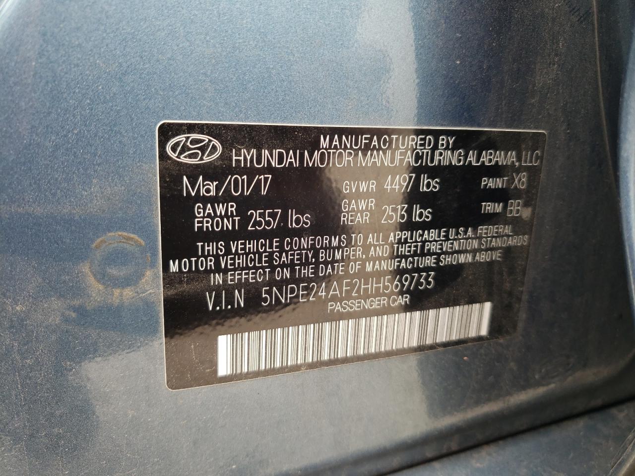 Photo 11 VIN: 5NPE24AF2HH569733 - HYUNDAI SONATA 