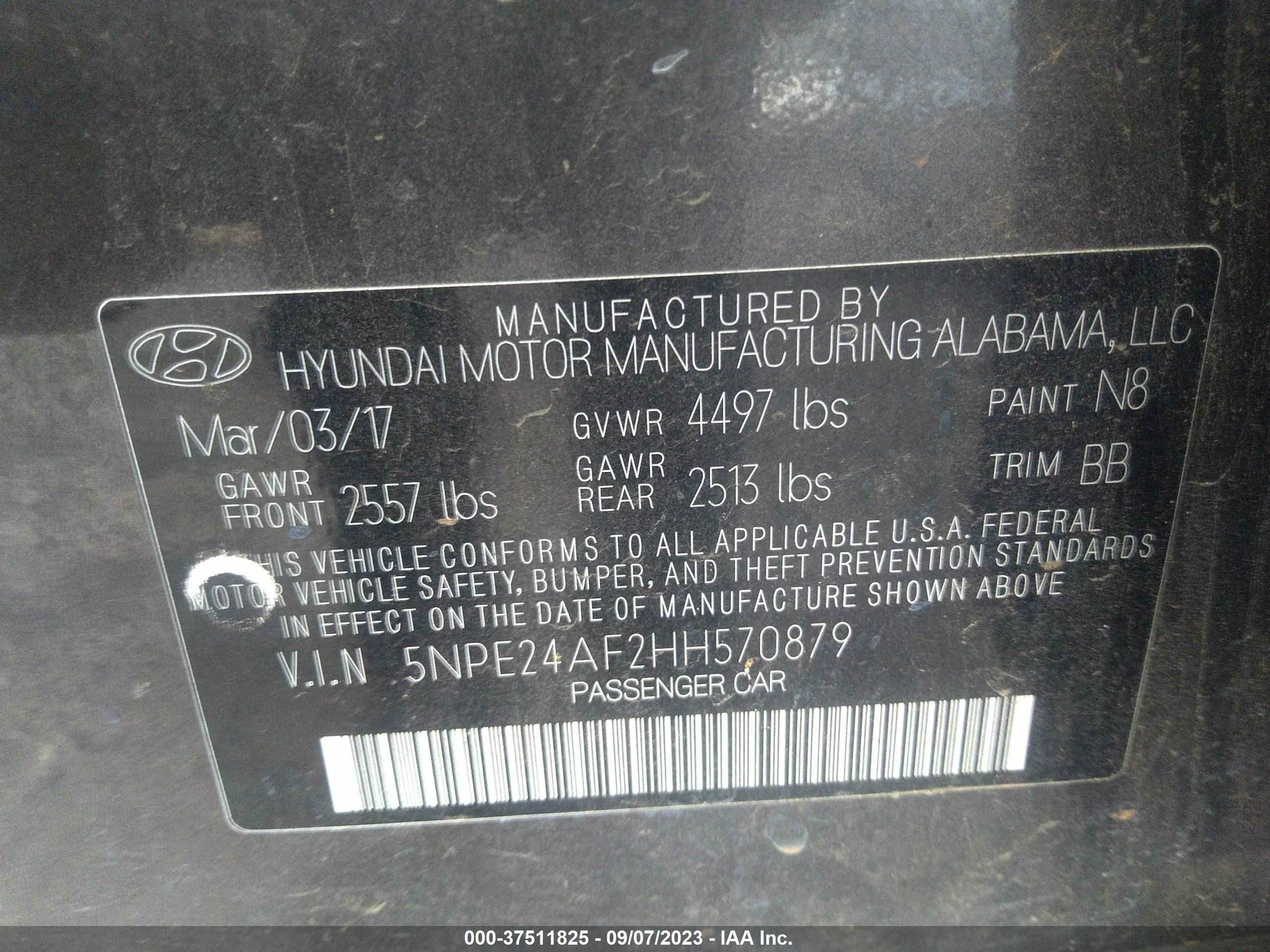 Photo 8 VIN: 5NPE24AF2HH570879 - HYUNDAI SONATA 