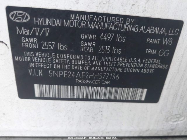 Photo 8 VIN: 5NPE24AF2HH577136 - HYUNDAI SONATA 