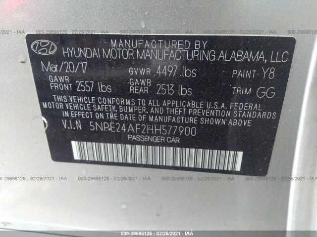 Photo 8 VIN: 5NPE24AF2HH577900 - HYUNDAI SONATA 