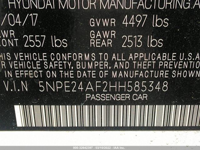 Photo 8 VIN: 5NPE24AF2HH585348 - HYUNDAI SONATA 