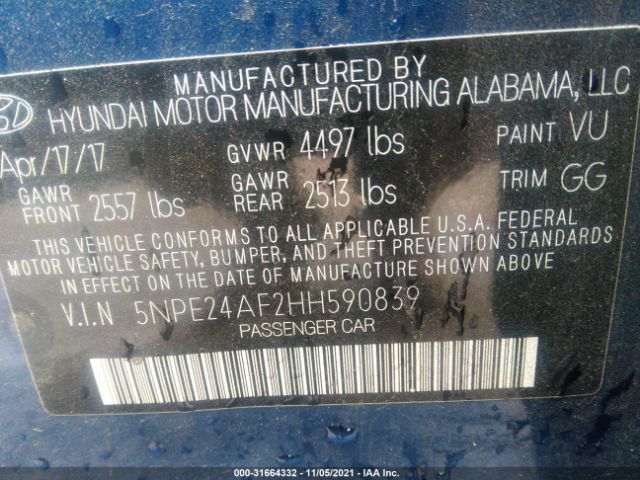 Photo 8 VIN: 5NPE24AF2HH590839 - HYUNDAI SONATA 