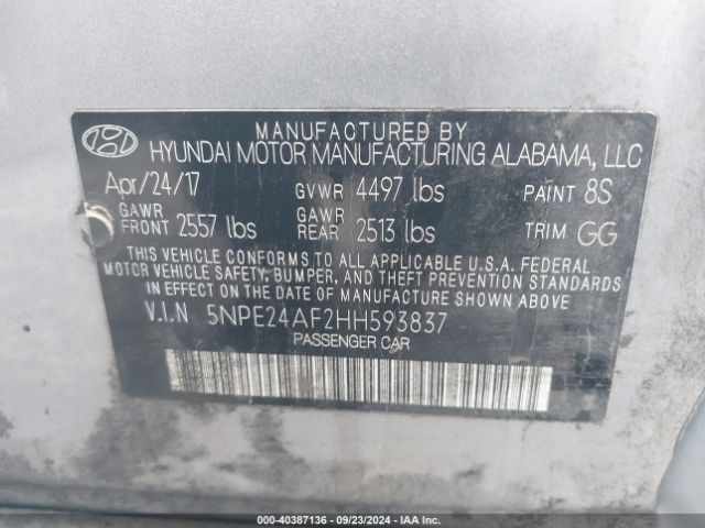 Photo 8 VIN: 5NPE24AF2HH593837 - HYUNDAI SONATA 