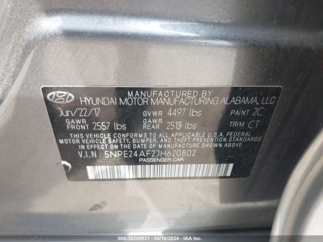 Photo 8 VIN: 5NPE24AF2JH620802 - HYUNDAI SONATA 