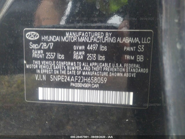 Photo 8 VIN: 5NPE24AF2JH658059 - HYUNDAI SONATA 