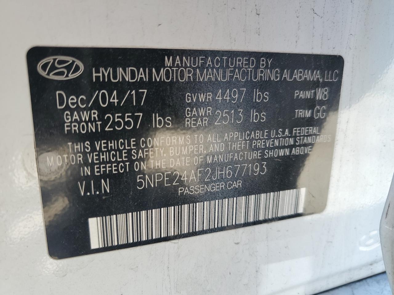 Photo 11 VIN: 5NPE24AF2JH677193 - HYUNDAI SONATA 