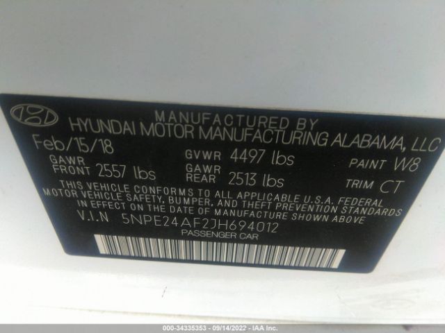 Photo 8 VIN: 5NPE24AF2JH694012 - HYUNDAI SONATA 